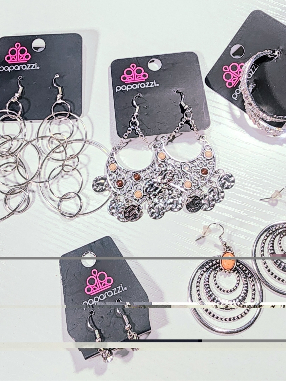 Bundle Of Five Paparazzi Silver and Orange Statement Earrings -